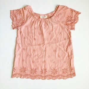 Angie Girls Peach Embroidered Eyelet Short Sleeve Top